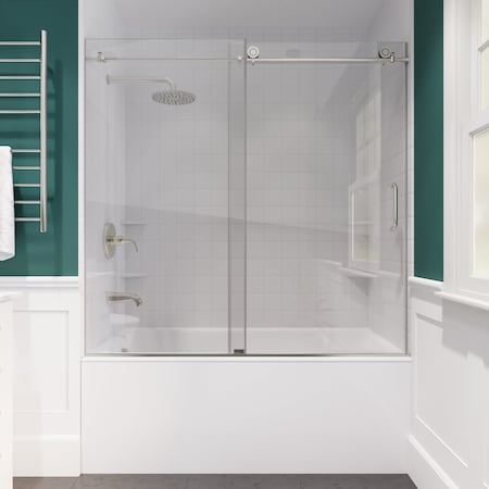 Anzzi Raymore 60" x 62" Frameless Sliding Tub Door in Brushed Nickel SD-AZ8080-01BN